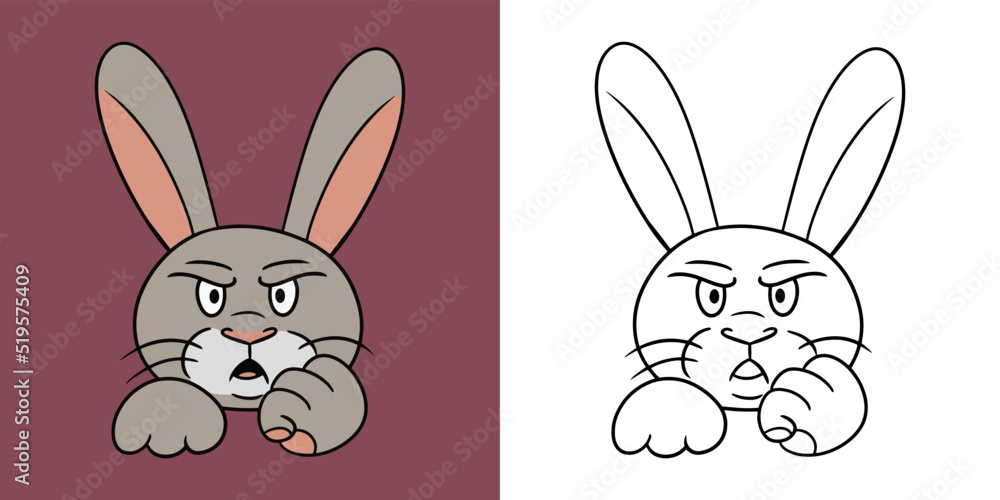 Fototapeta premium Horizontal Set of Pictures, Angry rabbit shows fist, vector illustration in cartoon style