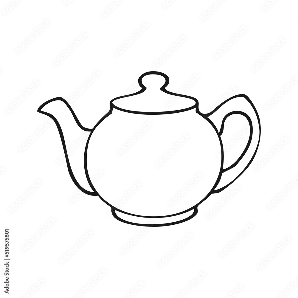 Monochrome picture, round teapot for brewing tea, vector illustration Monochrome picture, round teapot for brewing tea, vector illustration
