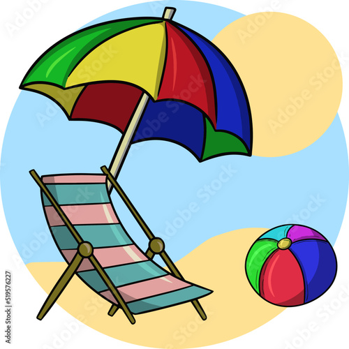 A set of pictures for relaxing on the beach, vector illustration in cartoon style