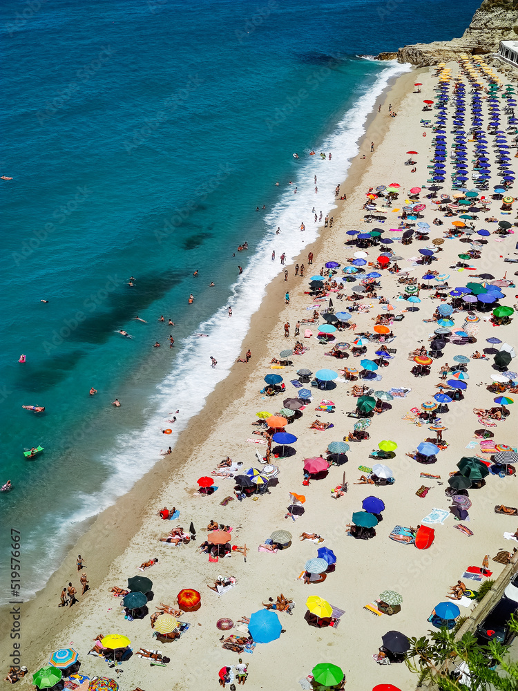 Italian beaches with tourists top view Italian beaches with tourists top view