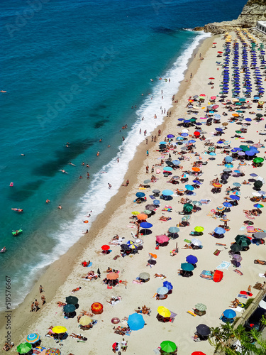 Italian beaches with tourists top view