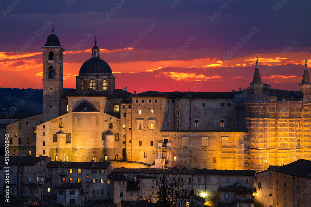 Beautiful sunset over Urbino city in the marche region, Italy
