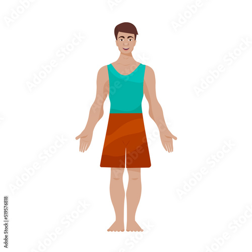 Man in short shorts and a T-shirt. vector illustration. Image on a white background.