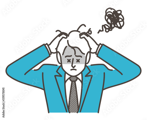 Male businessperson holding his head in shock after a failure [Vector illustration].