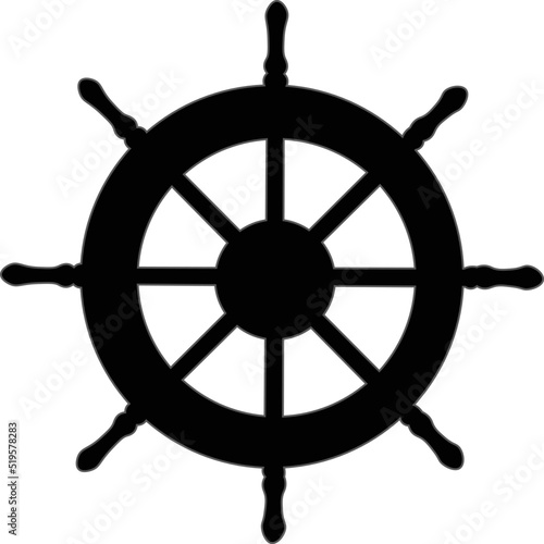 Black and White Cartoon Illustration Vector of a Ship Steering Wheel