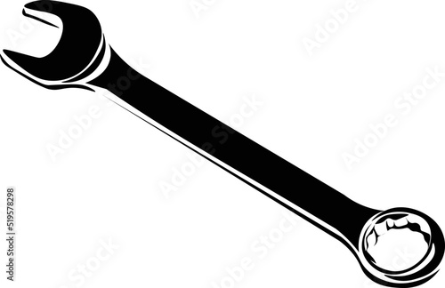 Black and White Cartoon Illustration Vector of a Wrench Spanner Tool