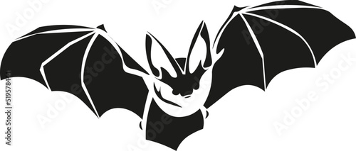 Black and White Cartoon Illustration Vector of a Flying Bat
