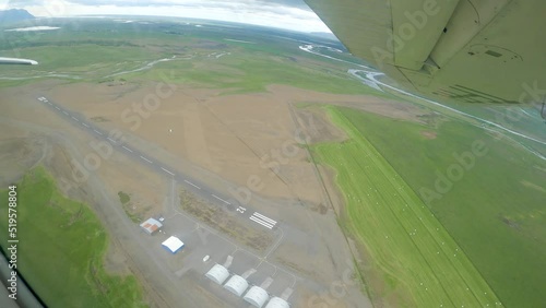 Aerial View Of  Plane Runway And Evergreen Wetland From A Moving Aircraft. photo