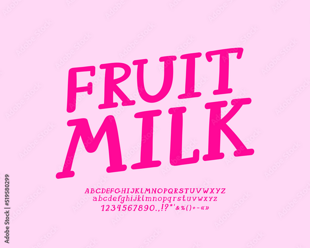 Pink food logo Fruit Milk with italic serif font