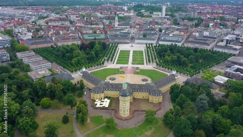 Aerial view around downtown Karlsruhe  and the palace  on a sunny summer afternoon. photo