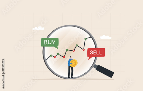 Buy and sell stock market. Asset Risk Management. Adjusting investment portfolios. fund, bond, crypto currency. Investor analyst holding buy or sell asset.