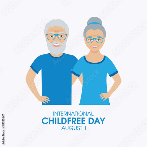 International Childfree Day vector. Happy elderly senior childfree couple icon vector. Cheerful childless old man and woman couple in love drawing. August 1. Important day