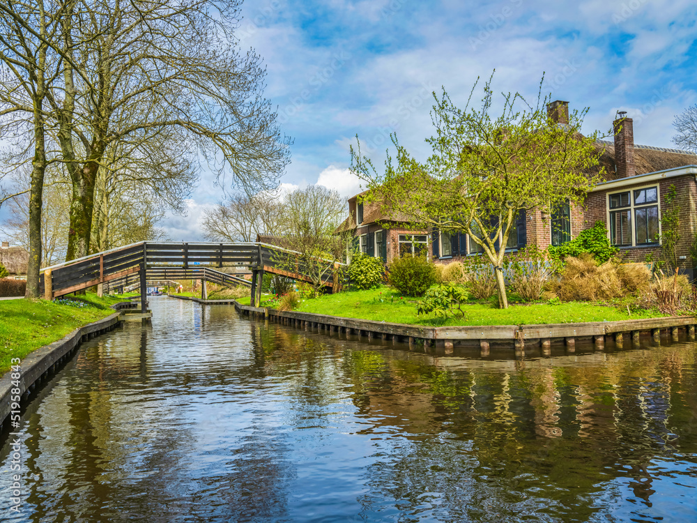 Giethoorn village canals, houses and bridges, Netherlands