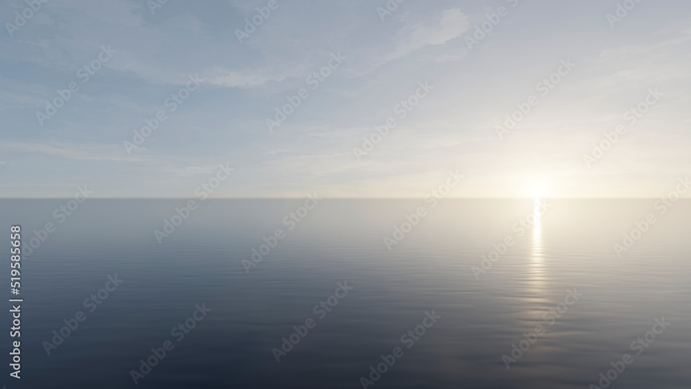 the sky and water are reflections of the setting sun. 3d render