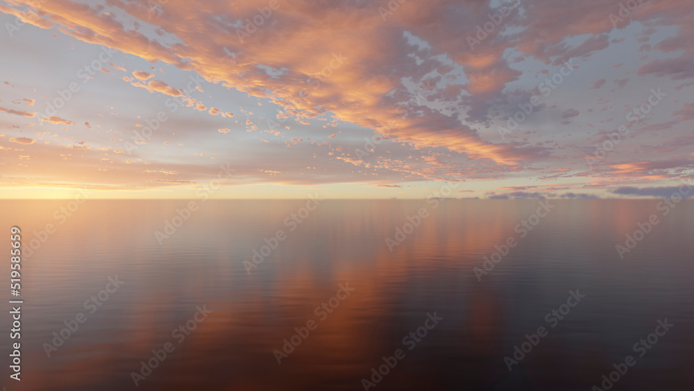 the sky and water are reflections of the setting sun. beautiful sunset in reflected water