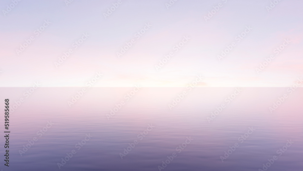 sky and water reflection pink dawn sunset gradient. 3d render