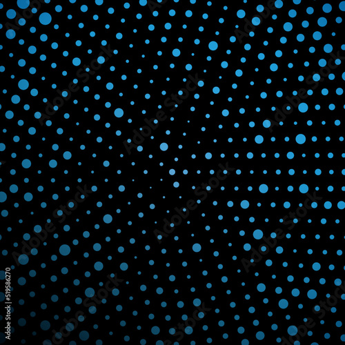 radial futuristic blue and black dotted halftone background, vector illustration
