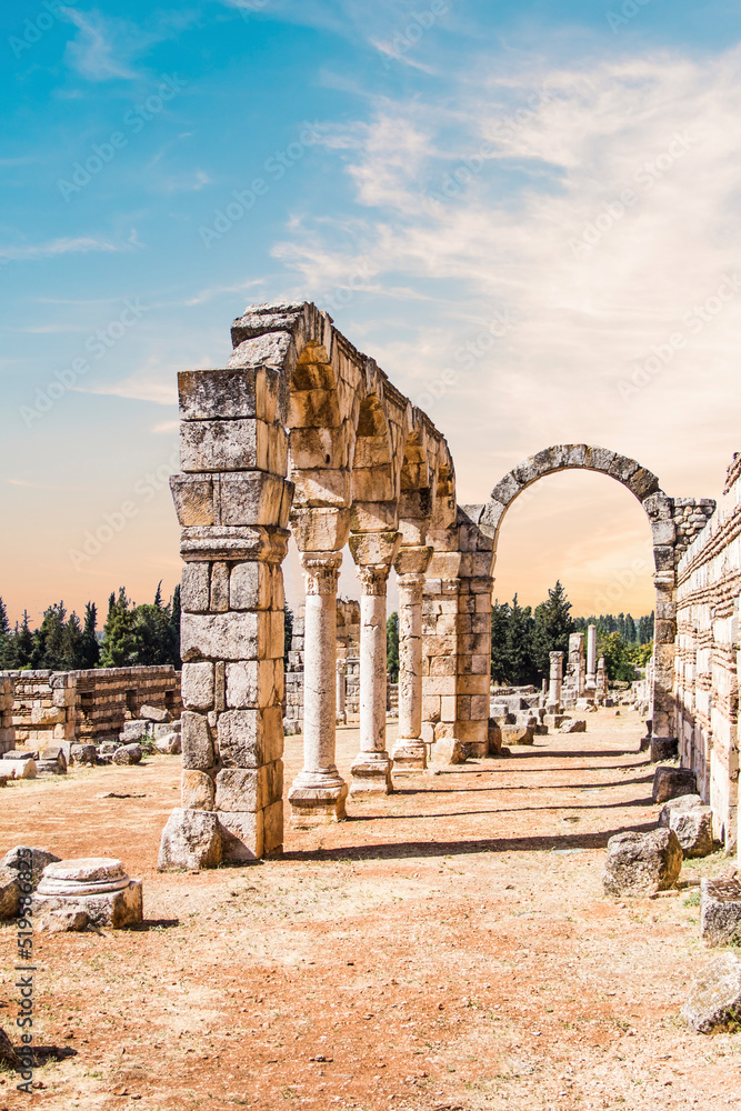 Beautiful view of the ruins of the ancient city of Anjar, Lebanon