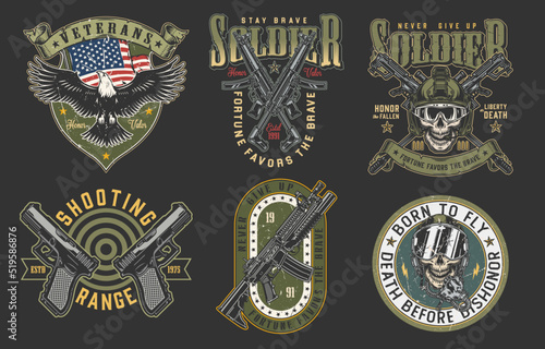 Military set colorful vintage poster