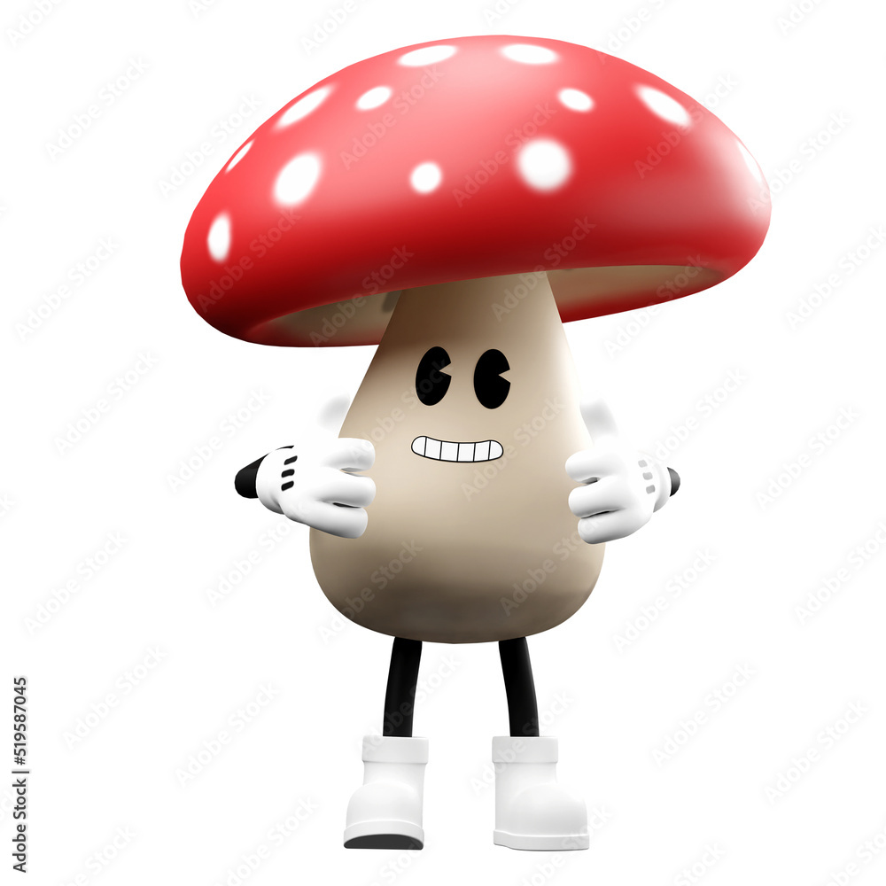 Fototapeta premium 3D doodle cartoon mushroom, isolated on white background