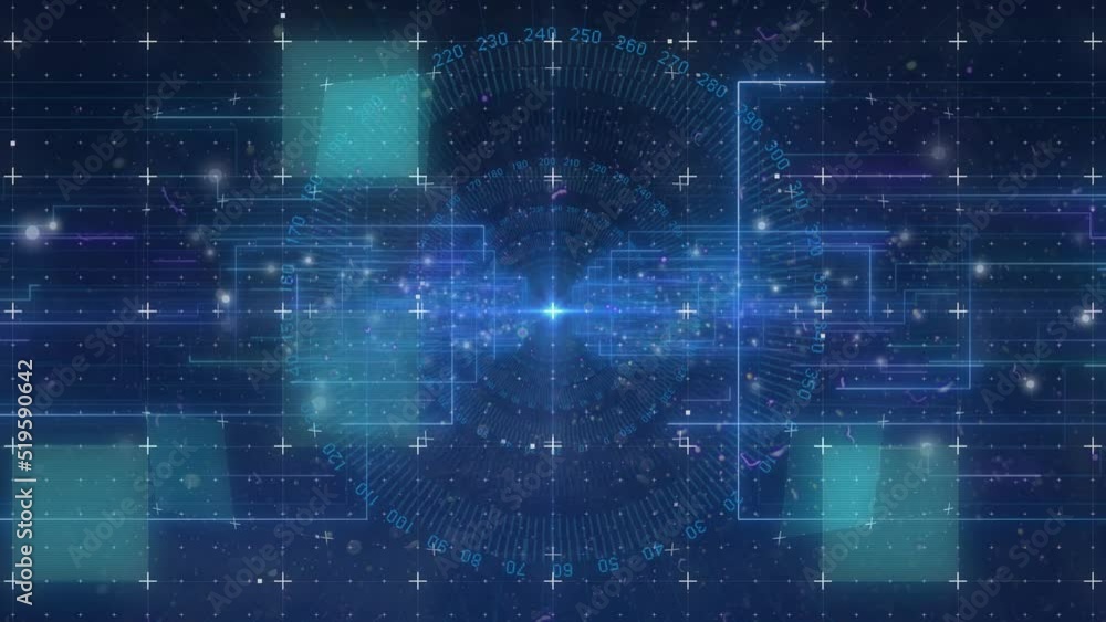 Animation of data processing and shapes on blue background Animation of data processing and shapes on blue background