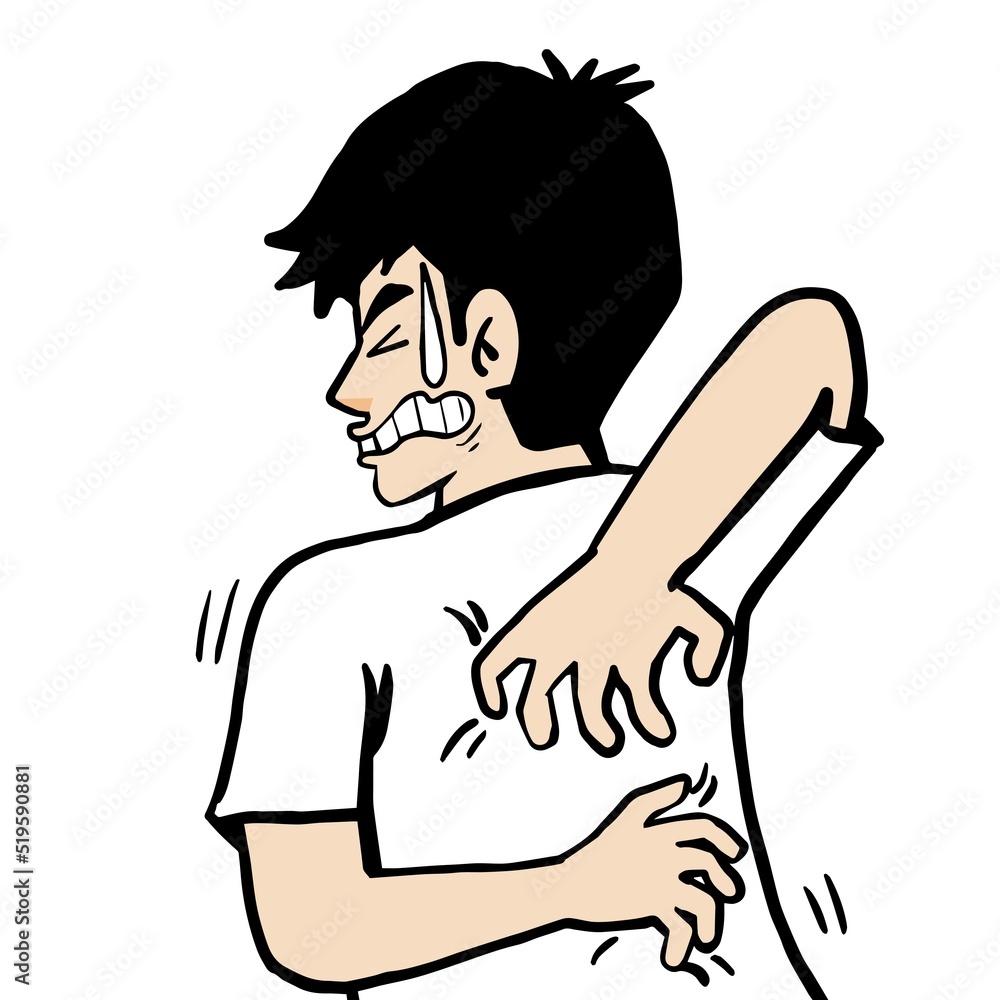A man scratching his back because itching A man scratching his back because itching