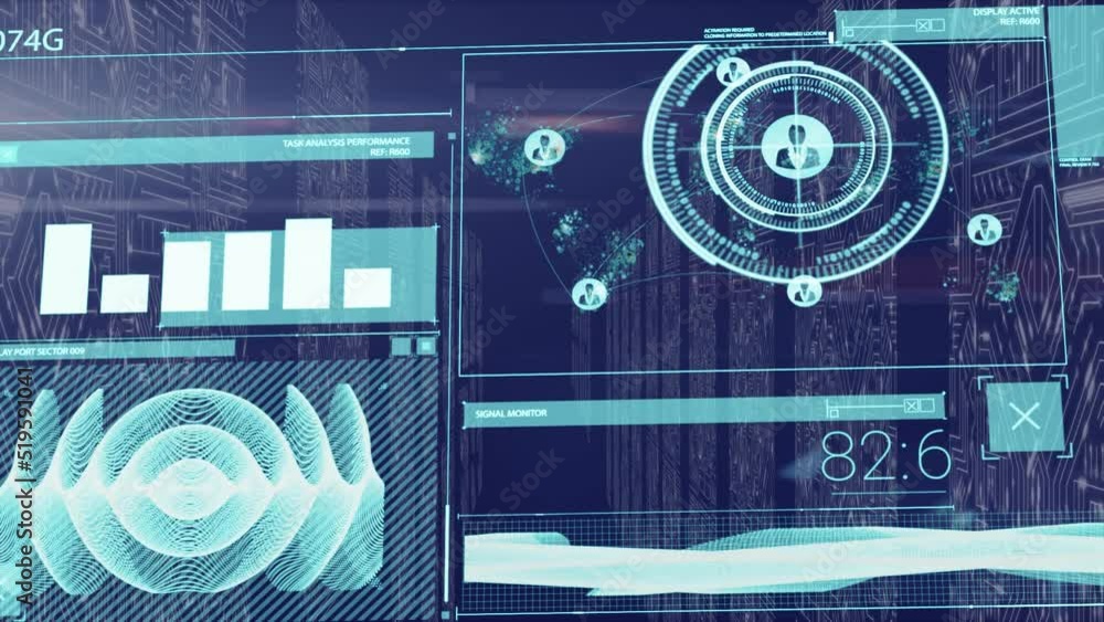 Animation of data processing on blue background Animation of data processing on blue background
