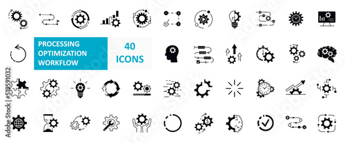 Set of Processing Optimization Workflow Related Vector Line and filled Icons. Simple line art and fill style icons pack. Vector illustration