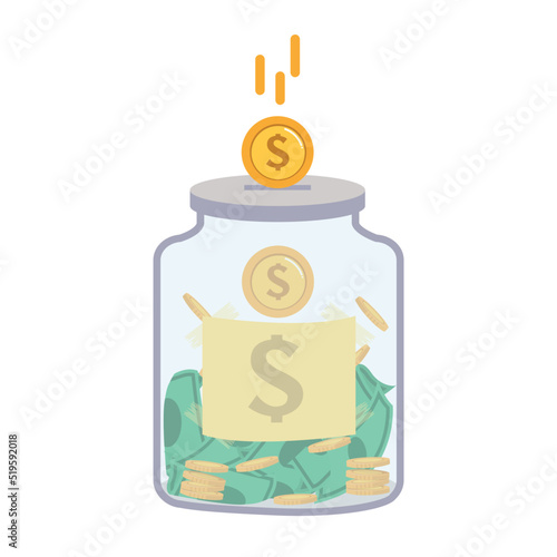 Glass money jar coins  flat