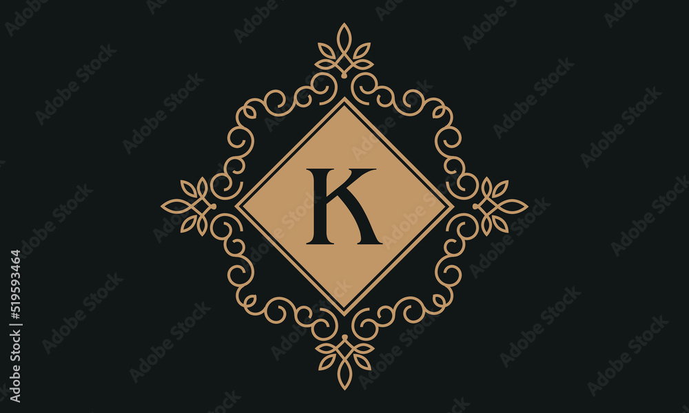 Luxury vector logo template for restaurant, royalty boutique, cafe, hotel jewelry, fashion. Floral monogram with the letter K.