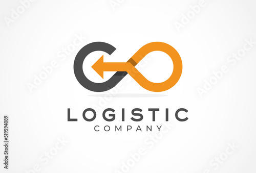 Logistic logo, letter G ang O and infinity icon combination, Flat style Logo Design Template, vector illustration
