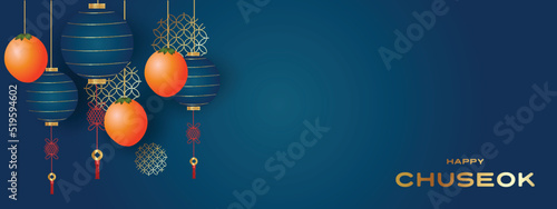 Chuseok. Korean Thanksgiving. Vector illustration with Korean patterns, lanterns and persimmons.