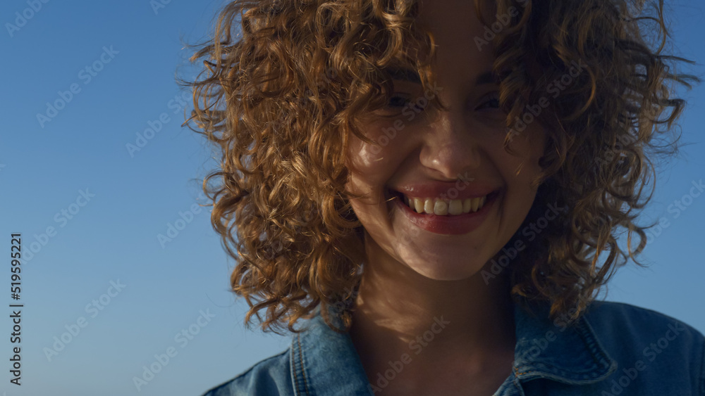 Glamour woman smiling at camera. Closeup positive girl with natural makeup