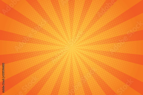 Orange Sunburst Pattern Background. Halftone. Rays. Radial. Summer Banner. Vivid. Vector Illustration