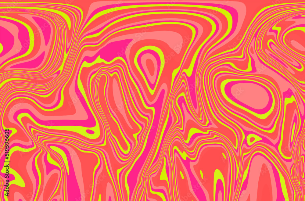 Abstract op-art background with warped colorful lines. Trippy 70s style illustration.