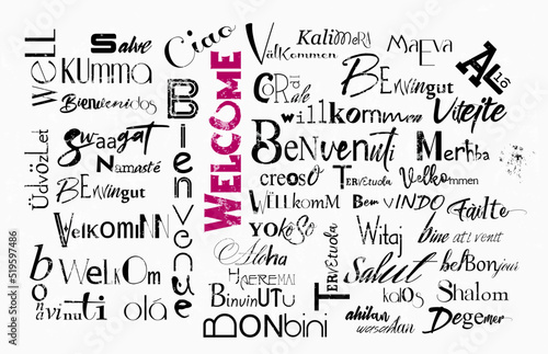 tag cloud welcome in various different global languages, vector illustration