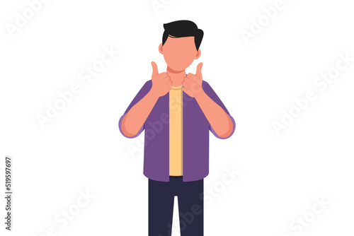 Business flat drawing confident businessman with two thumbs up gesture. Excited male manager dressed casual wear showing thumbs up sign. Deal, like, agree, approve, accept. Cartoon vector illustration