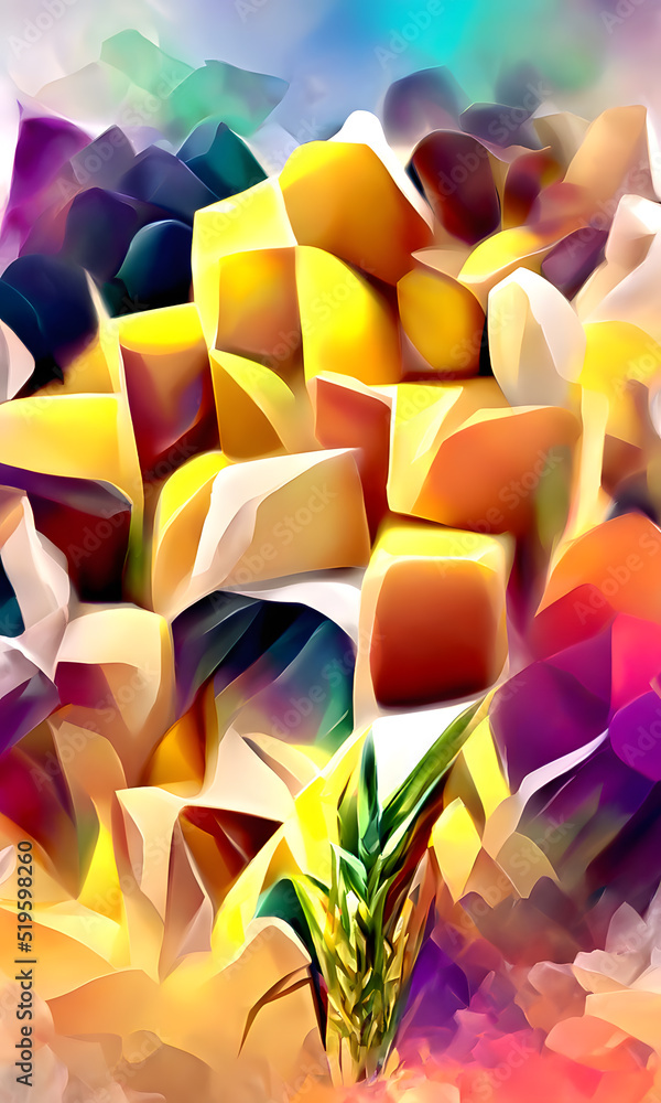 Obraz premium Abstract art of Ecru polygon with Amber light, futuristic technology design background, 