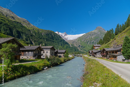 Cozy wooden mountain huts at Innergschloess ( Innergschlöss ), East Tyrol, Austria