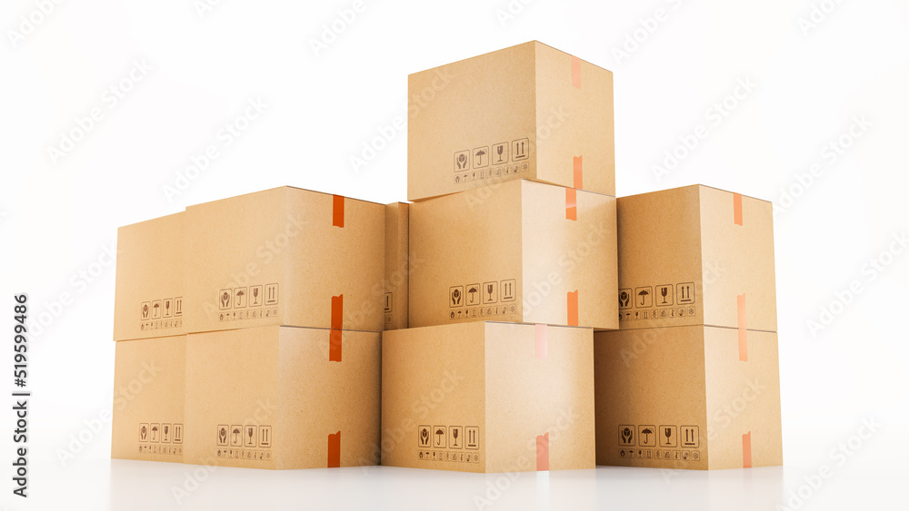 cardboard box isolated on white background, Set of cardboard mockups. 3D render cardboard box isolated on white background, Set of cardboard mockups. 3D render
