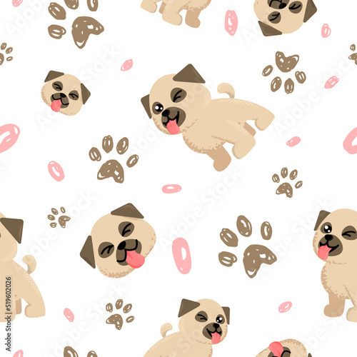 Fototapeta Naklejka Na Ścianę i Meble -  seamless pattern with pug or bulldog using brushes. Can be used for gift wrapping, wallpaper...