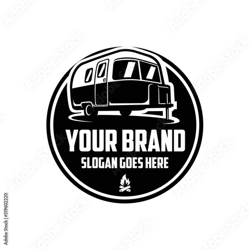Teardrop camper trailer circle emblem logo vector isolated