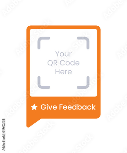 Give feedback Qr code frame vector. Scan me phone tag. Qr code mock-up, mockup. Barcode id and feedback icon. Template scan me Qr code for the smartphone. QR code scan to receive feedback and reviews.