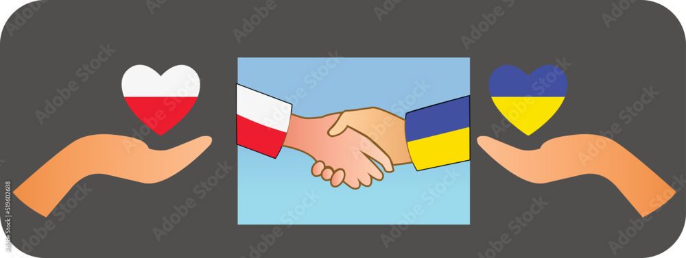 hand holding Ukraine and Poland hand holding Ukraine and Poland
