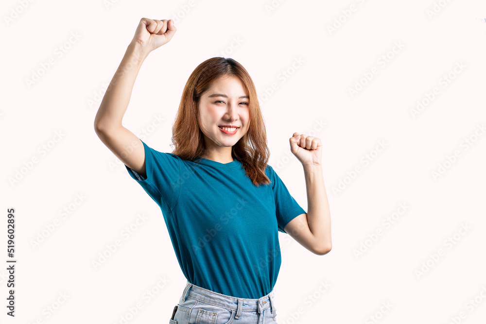 A cheerful and graceful Asian woman smiles happily and makes various hand gestures on a white background. A cheerful and graceful Asian woman smiles happily and makes various hand gestures on a white background.