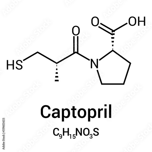 chemical structure of Captopril (C9H15NO3S) photo