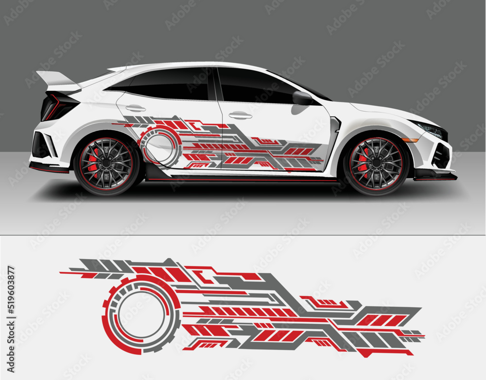 Fototapeta premium Vinyl sticker Decals set for Car truck mini bus modify Motorcycle. Racing Vehicle Graphic kit isolated vector design race Elegant stripes. modern red technology background for wrap
