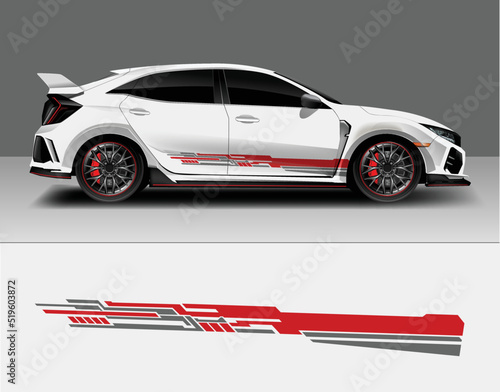 Vinyl sticker Decals set for Car truck mini bus modify Motorcycle. Racing Vehicle Graphic kit isolated vector design race Elegant stripes. modern red technology background for wrap