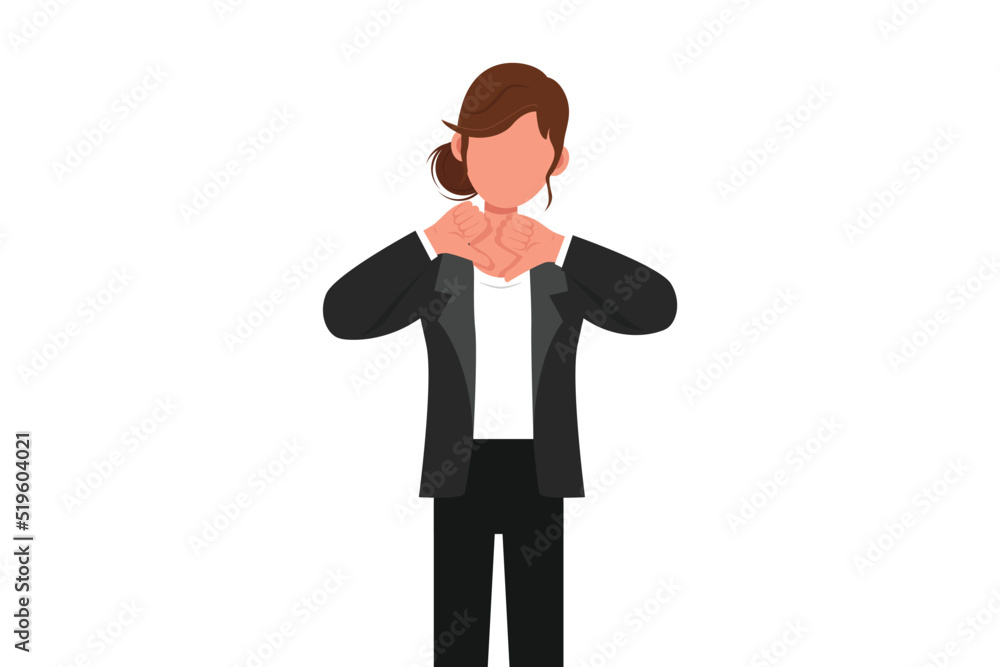 Business flat cartoon style drawing unhappy businesswoman showing thumbs down sign gesture. Dislike, disagree, disappointment, disapprove, no deal. Emotion person. Graphic design vector illustration Business flat cartoon style drawing unhappy businesswoman showing thumbs down sign gesture. Dislike, disagree, disappointment, disapprove, no deal. Emotion person. Graphic design vector illustration