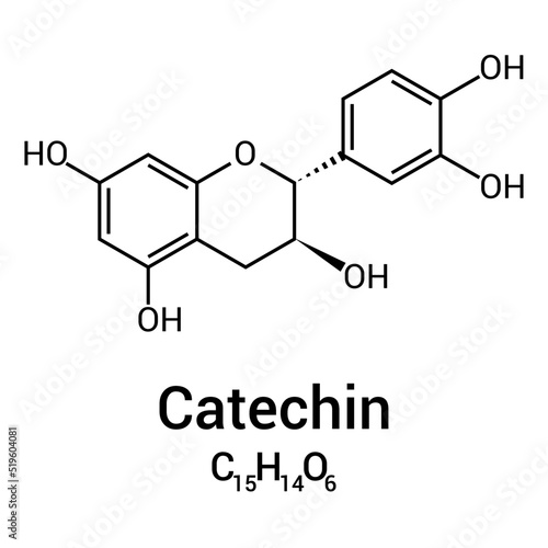 chemical structure of Catechin (C15H14O6)